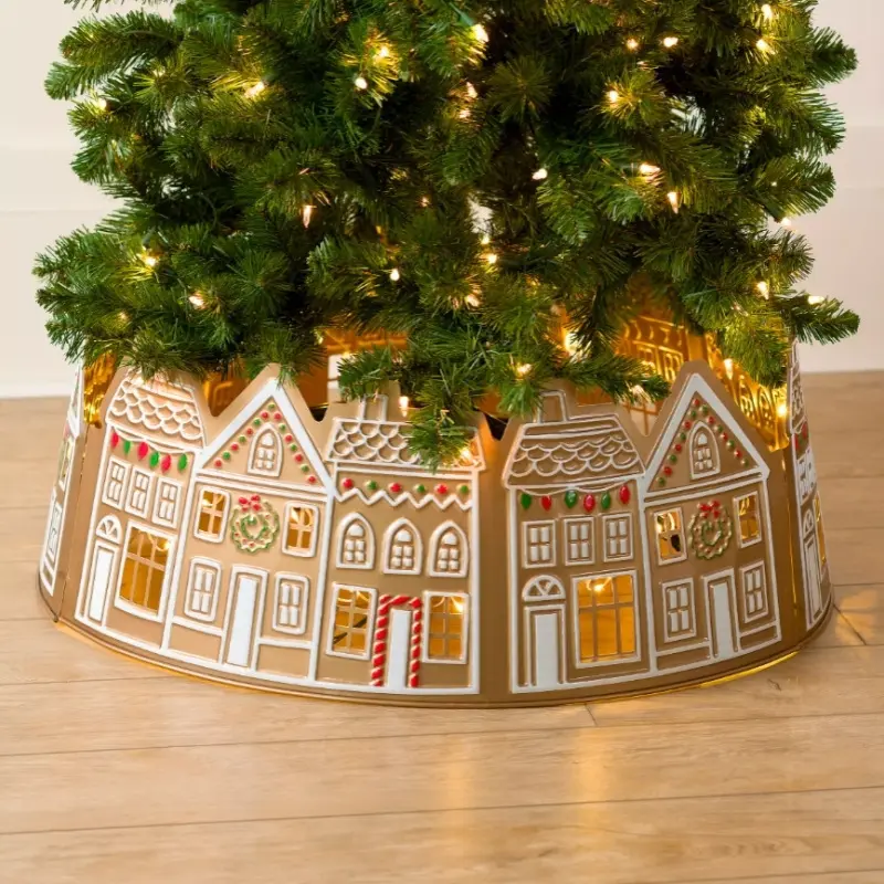 LED Gingerbread Christmas Tree Collar with Festive Lights and Detailed House Design for Bright Cheerful Holiday Spirit Display Pop-Up Decor Set - Decoration hyacinth christmas festive style Solar-Powered Trees diy craft light-up ornament