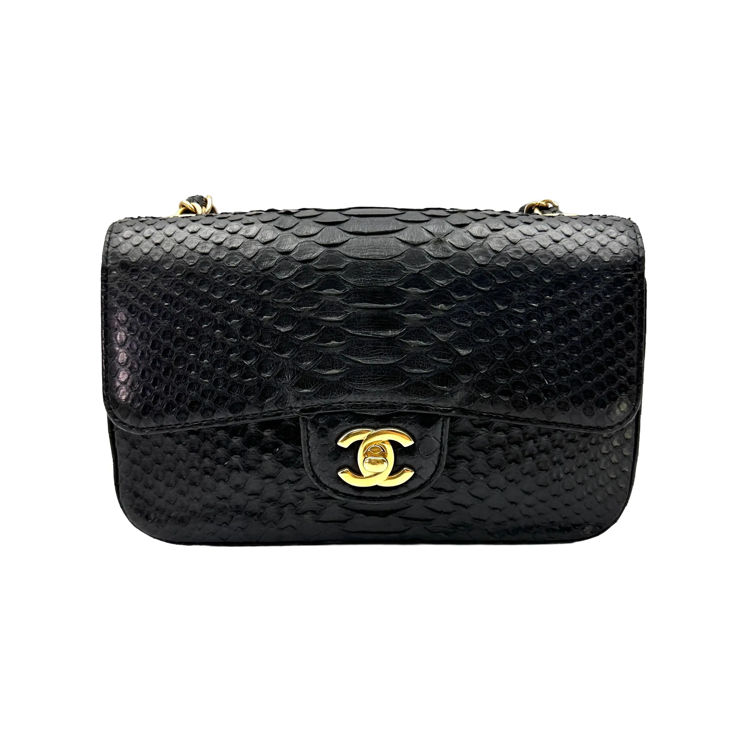 Pre-owned CHANEL Leather Shoulder Bags Classic Mini Flap Black Python Shoulder Bag(25***72) CC2301