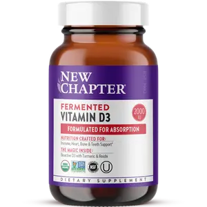 New Chapter Fermented Vitamin D3 with 2,000 IU | Immune, Heart & Bone Support + Whole-Food Turmeric, Adaptogenic Reishi Mushroom - 30ct