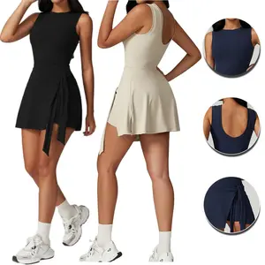 Womens Tennis Dress Wrap Skirt Built in Shorts Sleeveless Golf Athletic Romper Sundress Tie Front