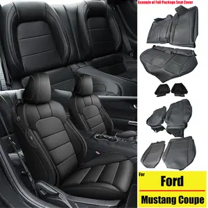 Fuax Leather Full Coverage Front & Rear Full Set All inclusive Customed Car Replacement Cushions Automotive Interior Vehicle Black 5- Seat Covers For Ford Mustang Coupe 2015- 2025 2026 fathersdaygift