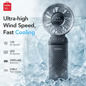 Miniso Foldable Portable Handheld Fan, 120 Speed Settings, 3600 Mah Battery, Can Be Hung Around The Neck, LED Display, Rechargeable, Personal Fan For Outdoor Travel And Home Use Usb mini fan