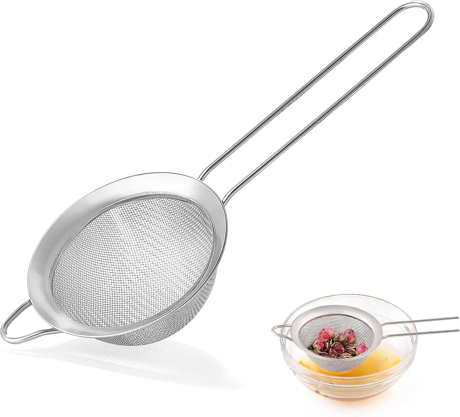 Fine Mesh Strainers for Kitchen, Stainless Steel Metal Hand Small Mini Sieve Strainer, Cocktail Strainer Tea Coffee Juice Strainer，Food Strainer with Handlle (3.35inch, Silver)