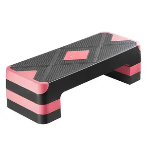 Aerobic Step Platform With Adjustable Height, Four Riser Stepper For Cardio Training, Red Color, Durable Steel Frame, Non-Slip Surface, Easy Assembly, Portable Home Gym Equipment, Stackable And Easy To Store