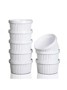 Porcelain Ramekins Set of 8 Bowls, Classic Style for Baking Soufflé, Oven Safe, Ideal for Creme Brulee and Other Desserts Ceramic Plastic Serving Stainless Steel Tableware
