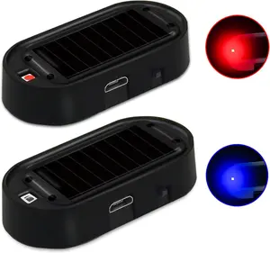 Solar Power Simulated Dummy AlarmNew Model&Brighter & ClearerAnti- LED Flashing  Light  lamp with USB Charger Port2PCS (Red & Blue)