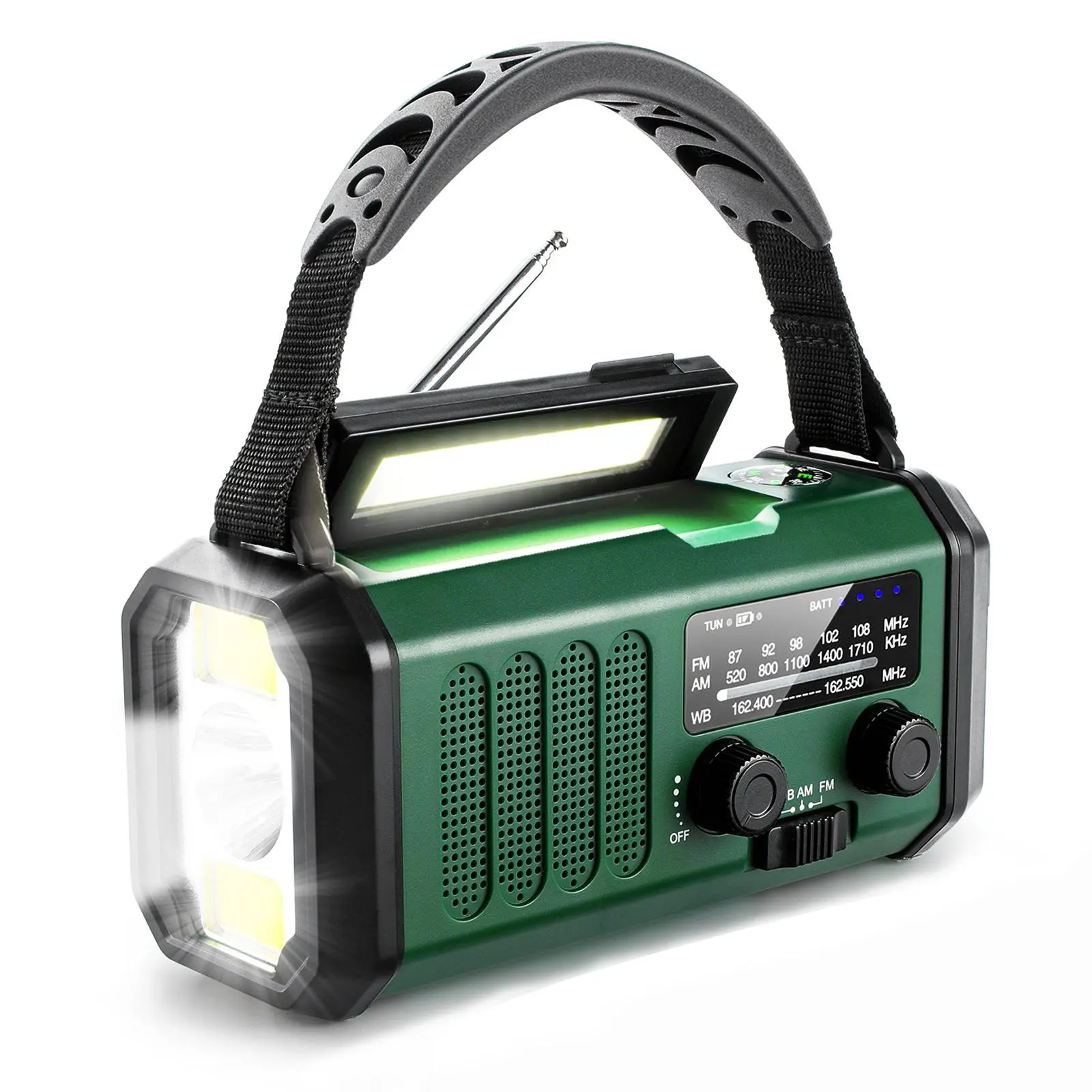 Multifunctional Emergency Weather Radio, Portable Solar Hand Crank Radio with 10000mAh Power Bank & Handheld Rechargeable LED Flashlights for Outdoor Hiking Camping Emergency