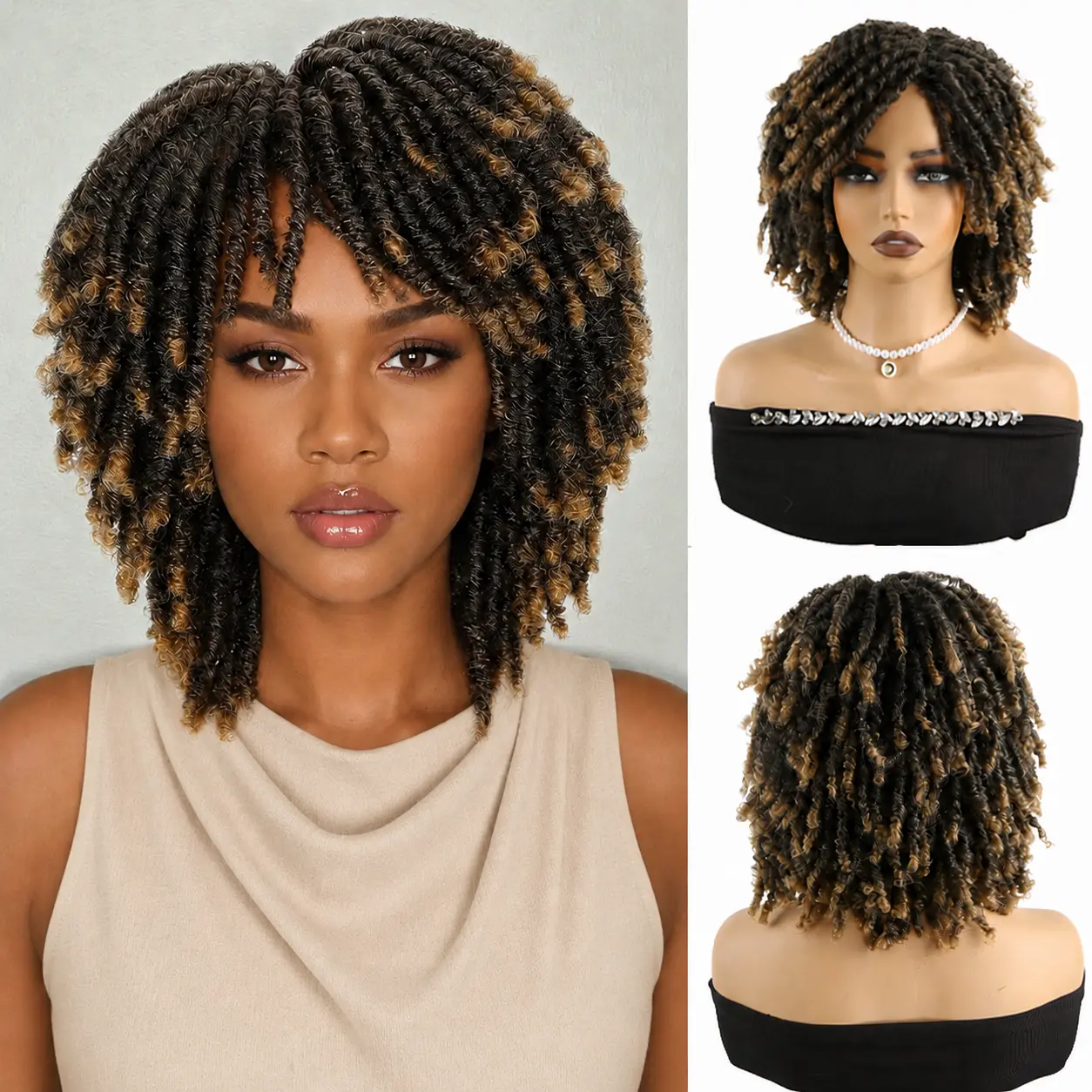 Dreadlock Wigs for Black Women Fake Dreads Faux Locs Wig 1B/27 Color 14 Inch Afro Short Braided Wig Short Curly Braided Afro Twist Wigs Braided Bob Loc Premium Synthetic Wigs