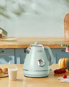 Hazel Quinn Retro Electric Kettle - 1.7 Liters / 57.5 Ounces Tea Kettle with Thermometer, All Stainless Steel, 1200 Watts Fast Boiling, BPA-free, Cordless, Automatic Shut Off - Mint Green Household Appliances