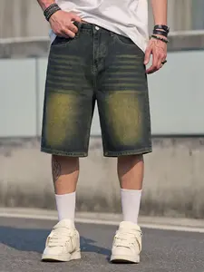 Summer Men's Light Blue Light Wash Casual Fashion Street Style Slant Pocket Denim Jeans Shorts, Non-Stretch Basic Casual All-Match Fashion Pants, Suitable as a Gift for Husband or Boyfriend, Streetwear, Gift Ready