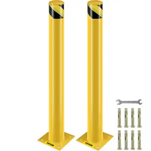 VEVOR Safety Bollard, 42 Inch Height Bollard Post, 4.5 Inch Diameter Steel Pipe Safety Bollard Post, Yellow Steel Bollard, Steel Safety Bollard with 8 Anchor Bolts, Perfect for Traffic-Sensitive Area
