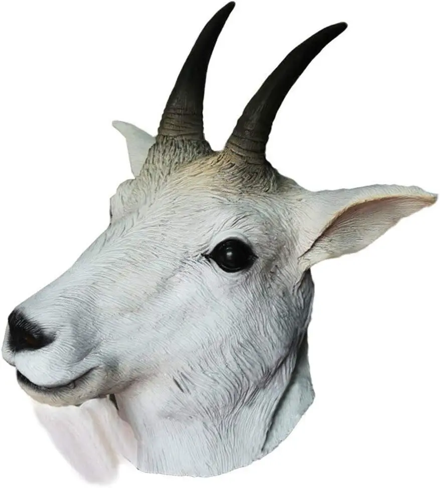 MOKRY PARTY Goat Mask, Realistic Latex Full Head Animal Mask, Rubber Sheep Goat Antelope Costume Mask for Halloween Fancy Dress Carnival Masquerade Cosplay Party