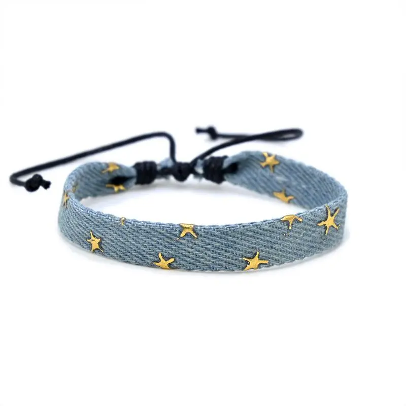 FASHION4U - Vintage Star Pattern Blue Literary Denim Fabric Bracelet For Women Men Gothic Ethnic Handwoven Wrist Strap Fashion Jewelry Gift