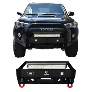 TIOYAR Front Bumper Black Texture for 2010-2024 Toyota 4 Runner with Winch Plate LED Lights & 2 D-Rings for Off-Road Performance Car Accessories