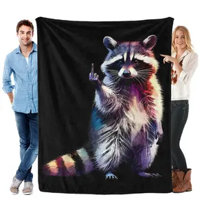 Raccoon Middle Finger Trash Panda Racoon Sarcastic Humor Super Soft Flannel Blanket for Sofa Couch Bed Camping Travel - Plush Warm Home Decor for All Seasons
