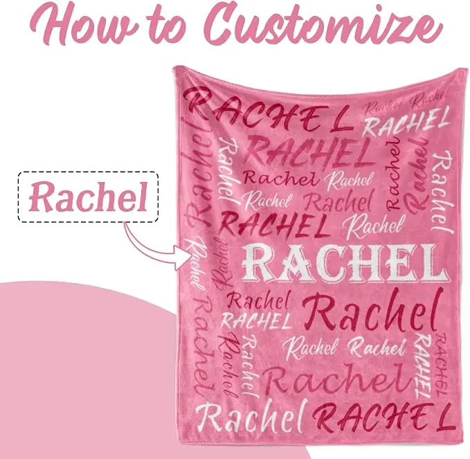 Personalized Name Print Flannel Fleece Throw Blanket - Custom Blush Pink, Lightweight Modern, for Adults, Home Use, Ideal Birthday & Christmas Gifts (Send Text via Shop Chat)