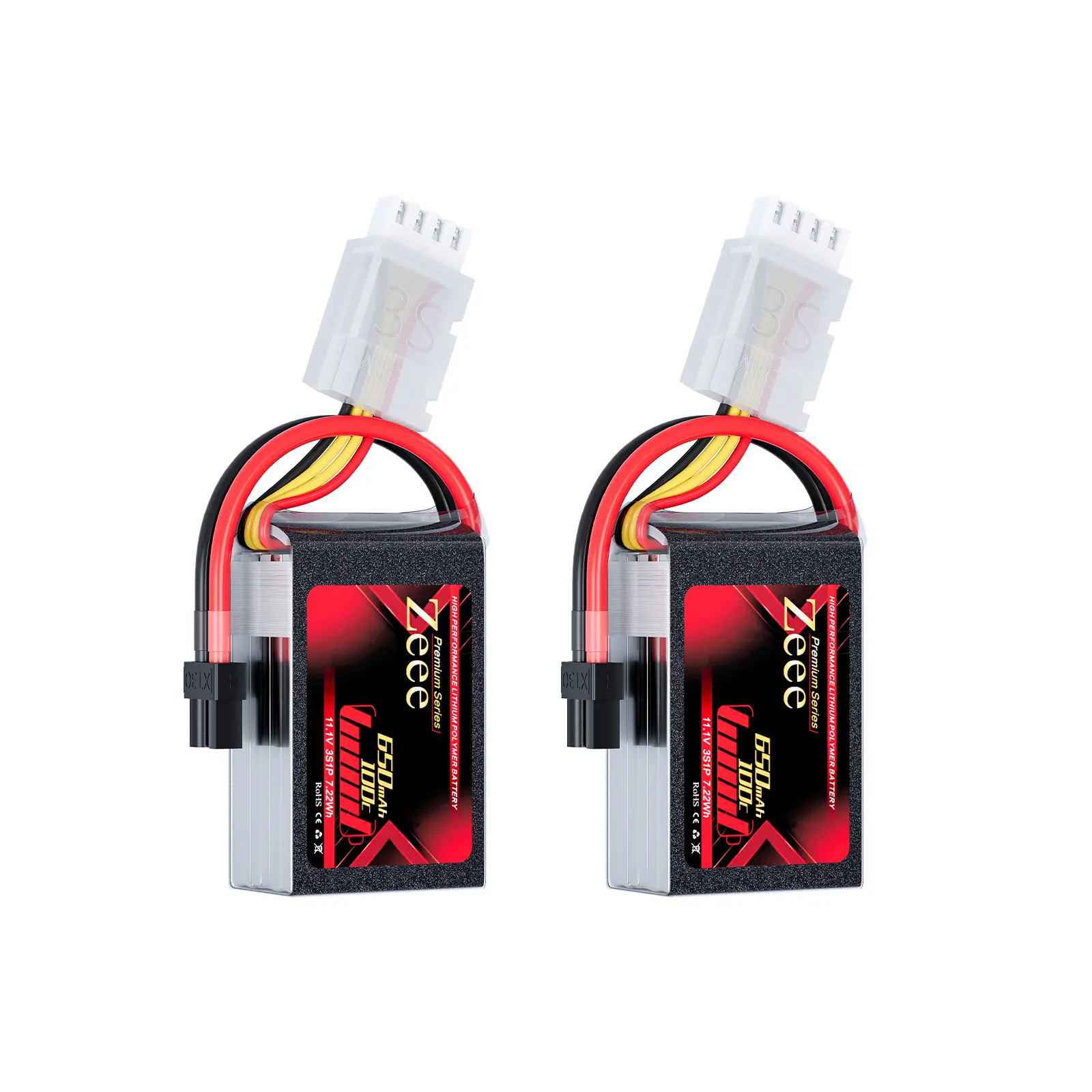 Zeee Premium Series 3S Lipo Battery 650mAh 11.1V 100C with XT30 Plug for FPV Racing Drone Quadcopter Helicopter Airplane RC Boat RC Car RC Models(2 Pack)