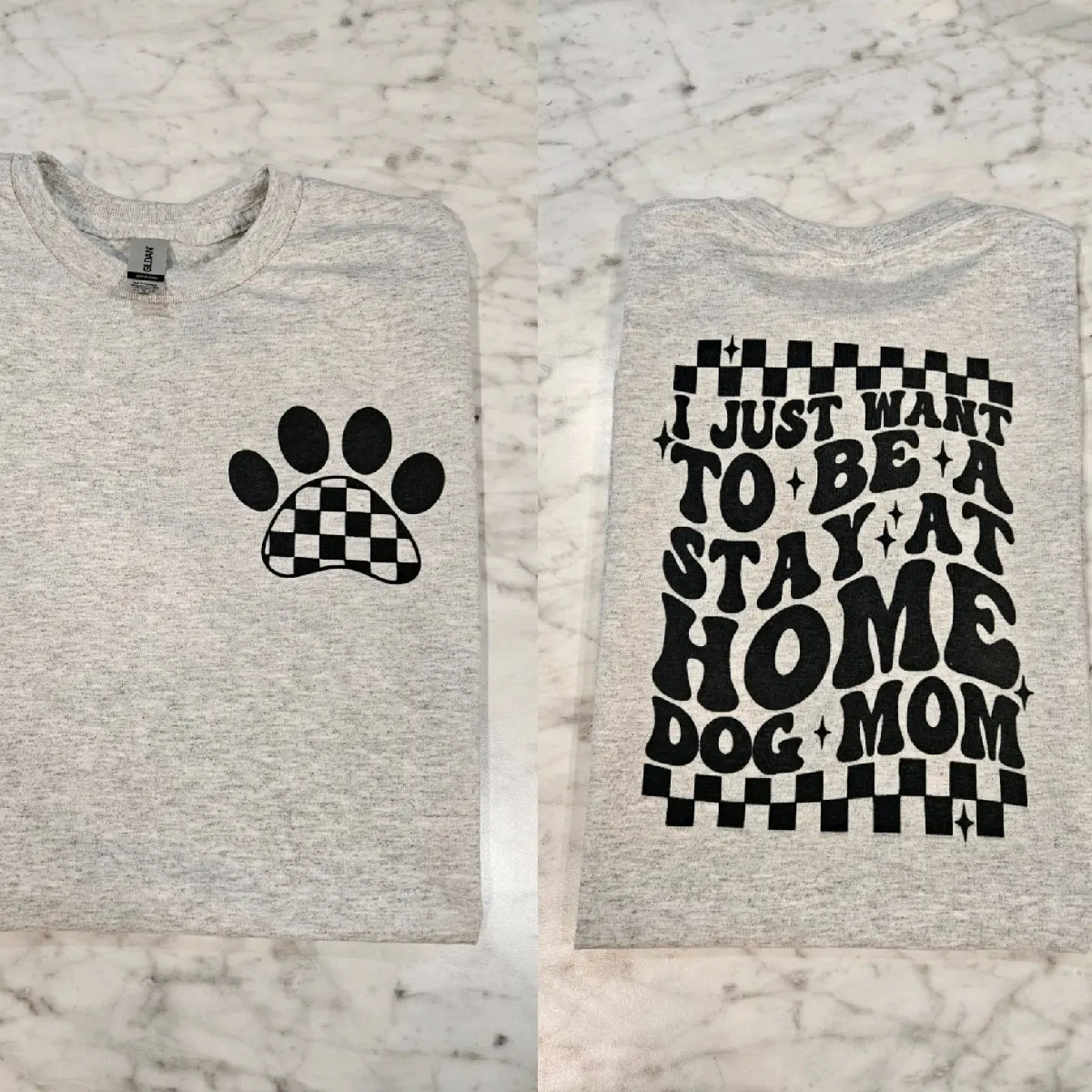 dog mom shirt I just want to be a stay at home dog mom retro wavy lettering popular cute trending dog mama tshirt