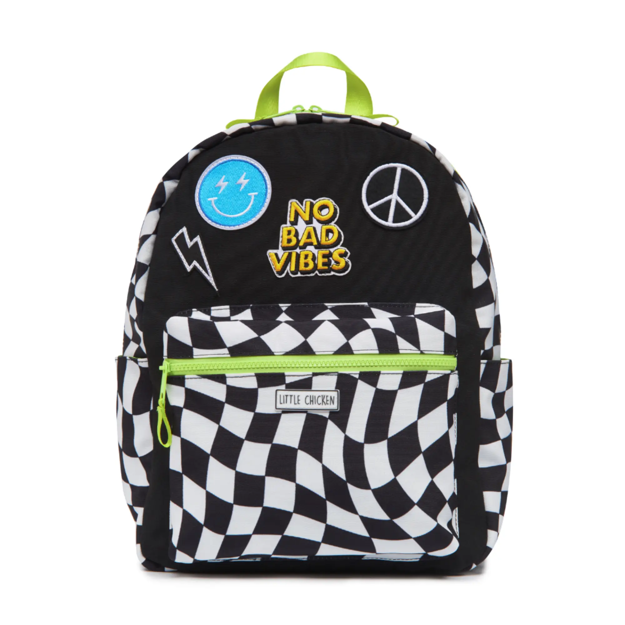 Little Chicken Boys Black Checkered Patched Backpack