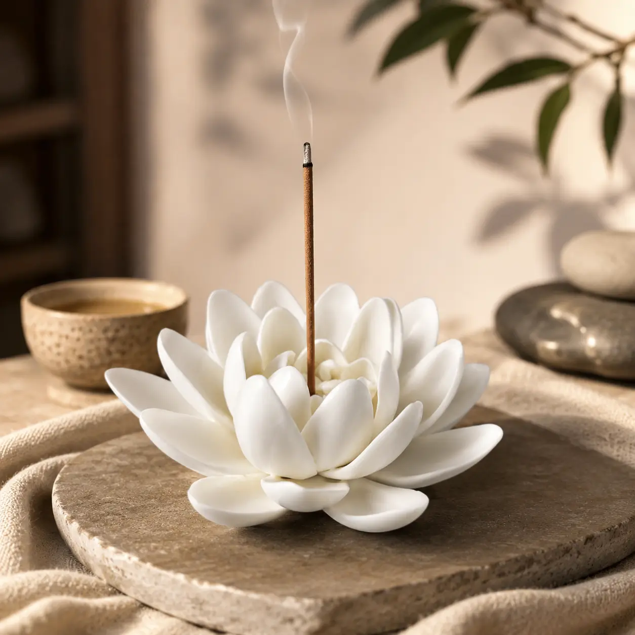 Matte White Handmade Ceramic Lotus Incense Holder - Stick Incense Burner with Fragrance Support, Minimalist Zen Home Decor, Indoor Entryway Desks Accessory, Yoga Meditation Gift