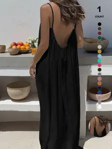 New Women's Backless Strap Sleeveless Dress, Loose Fit Homewear, Loungewear, Sexy Sleepwear, Beach Cover-Up, Multiple Colors & Sizes Available