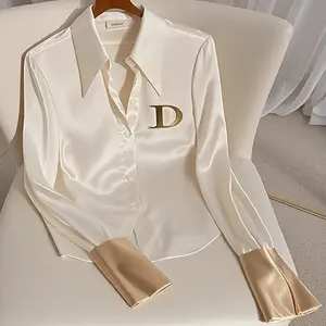 Elegant and high-end top, niche and unique, distinctive and cool white acetate satin shirt.