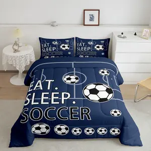 Feelyou Soft Microfiber Football Pattern Duvet Cover Set - Navy Blue Full Bedding Set for Boys, Unique Soccer-Themed Luxury Kid Blanket Comforter