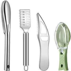 4 Pieces Stainless Steel Fish Scale Remover Cleaner Kitchen Scaler Fish Skin Graters Cleaning Peeler Scaler Scraper with Bottle Opener for Kitchen Cleaning Tools,Hand Tools Kits,Summervibes