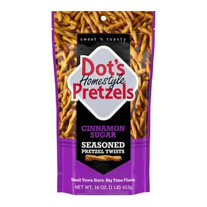 Dot's Pretzels Cinnamon Sugar Seasoned Pretzel Twists, Healthy Kids Snacks, 16oz Grocery Sized Bag