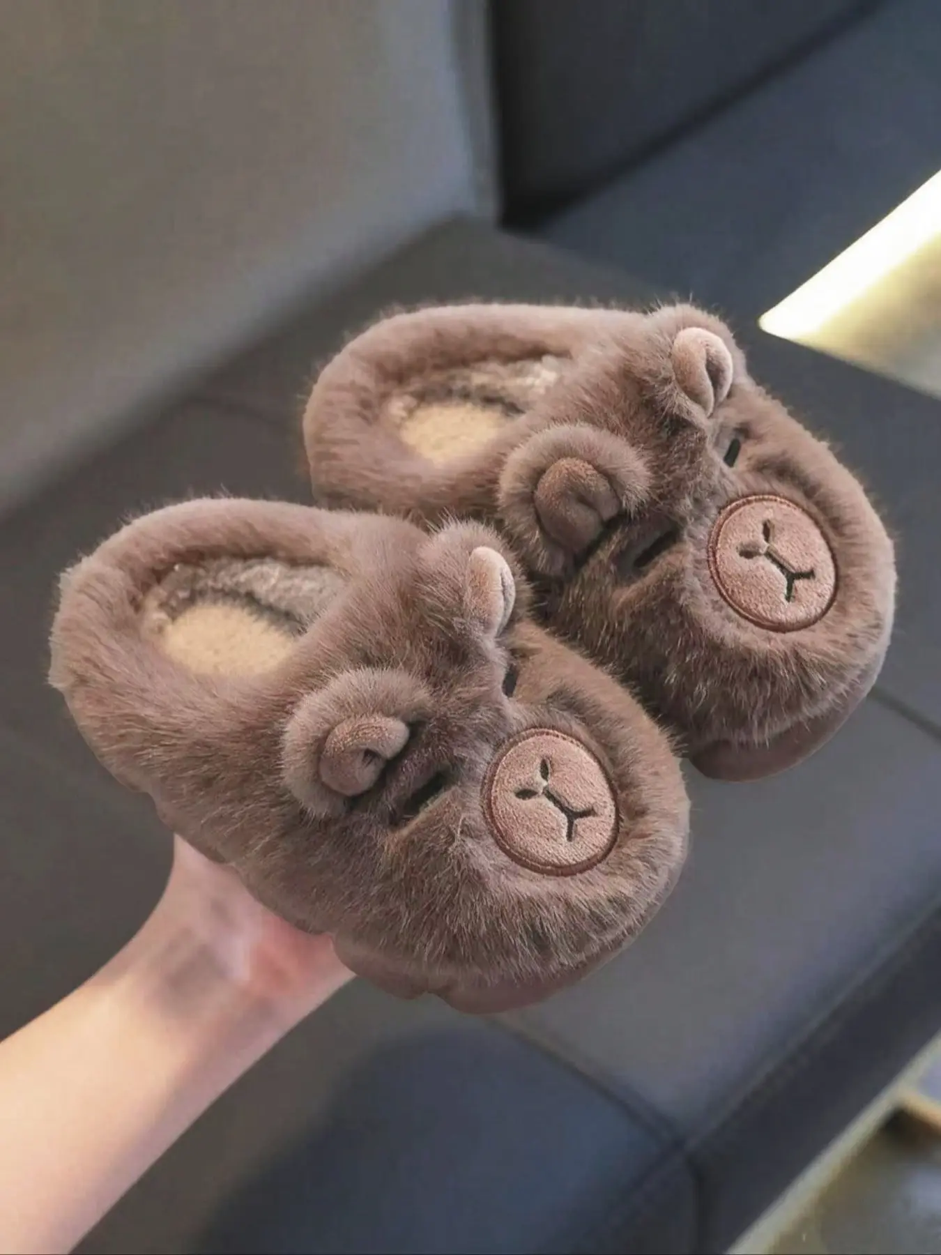 Winter Plush Slippers, Fuzzy Warm Slippers, Boys & Girls Cartoon Embroidered Soft Sole Indoor Shoes, Warm Home Footwear for Kids, House Slipper