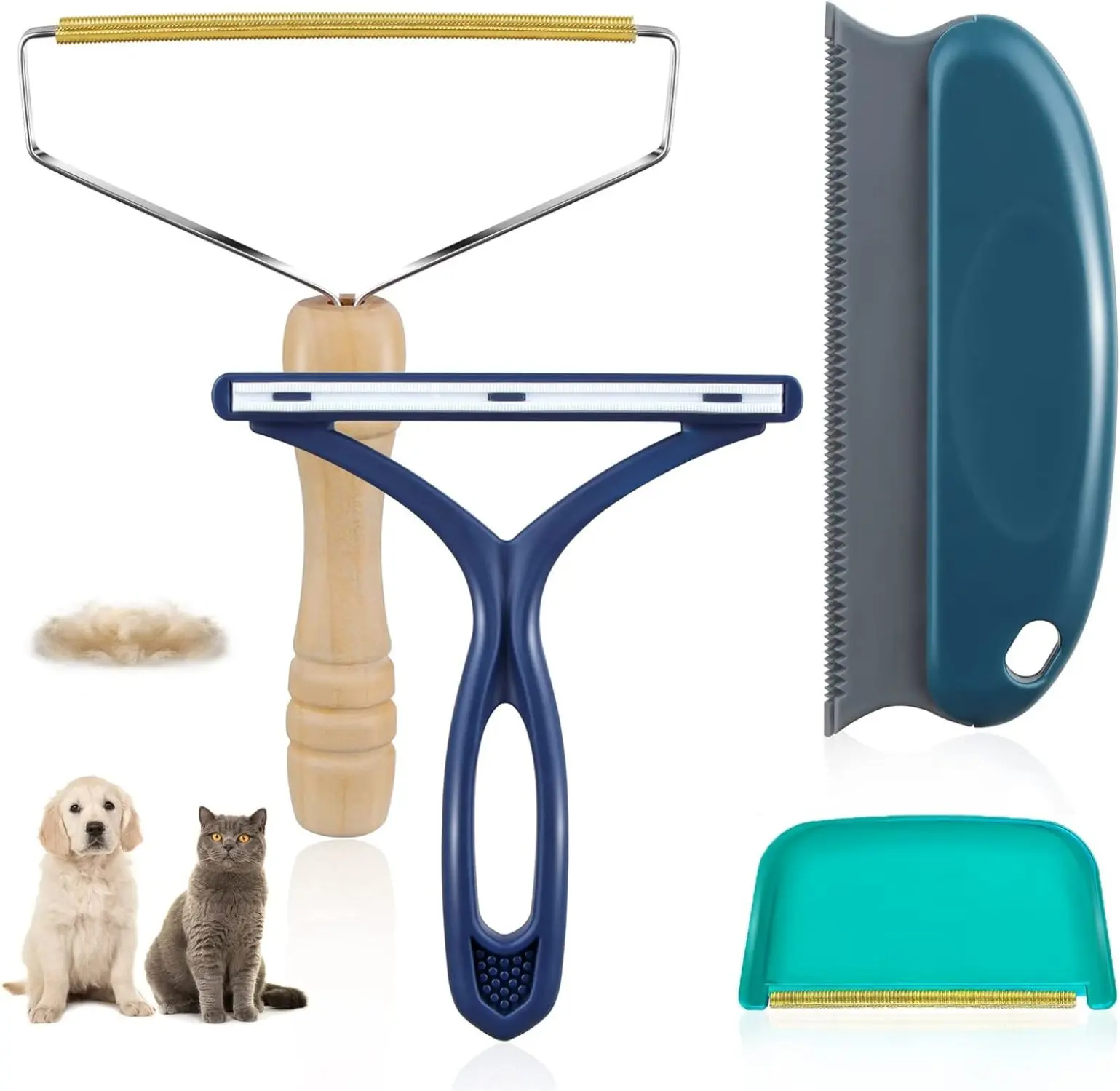 4 Pack Pet Hair Remover | Reusable Lint Shaver for Couch & Furniture | Portable Carpet Rake & Scraper Brush for Blankets, Clothing & Car Upholstery