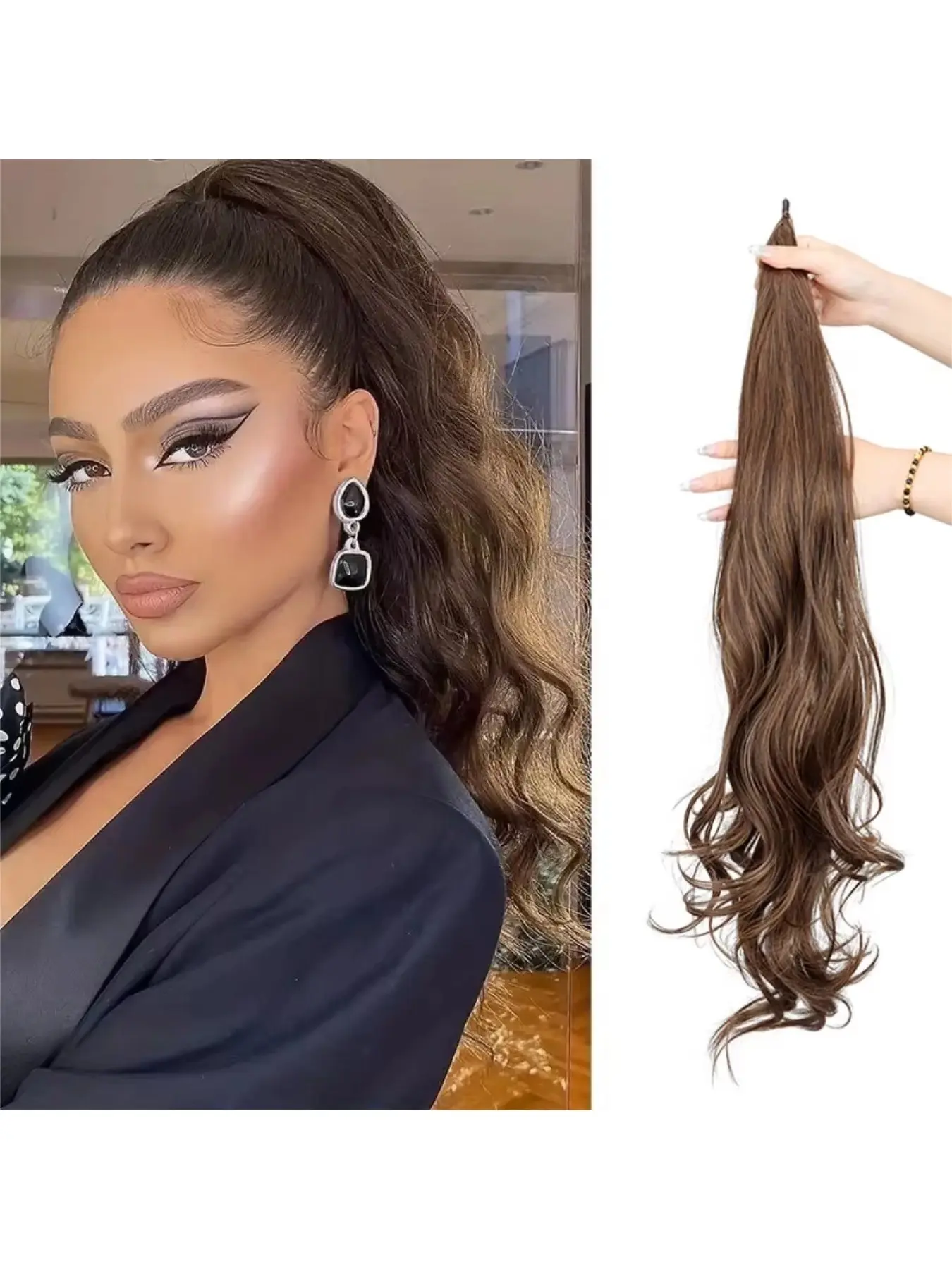 32-Inch Flexible Halo Hair Extension, Ponytail Extensions, Synthetic Hairpieces, Long Wavy Synthetic Curly Clip In Hairpiece, Ideal for Daily Wear, Women's Stylish Hair Accessory