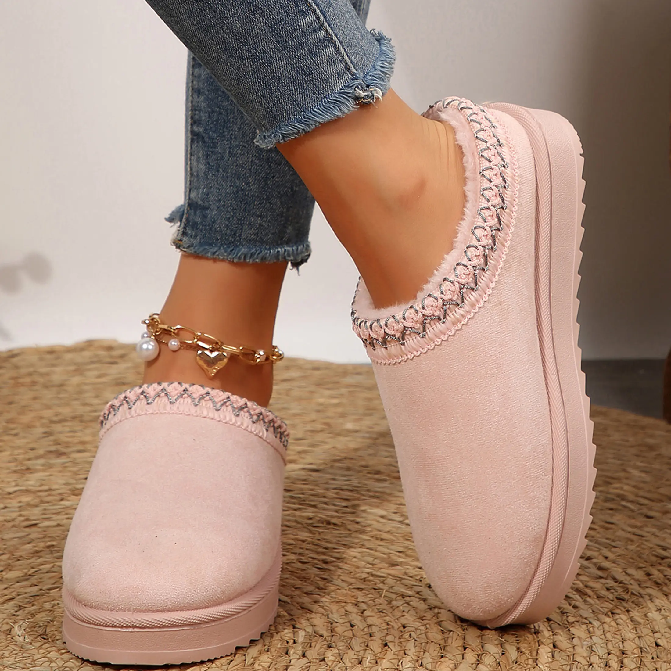 Women's Cotton Slippers Platform Slip-On Boots Short Ankle Boot Fleece Lined Sneakers House Slippers For Outdoor Springfresh
