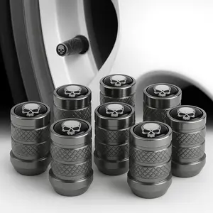 WOAOW 8PCS Skull Tire Valve Stem Caps, Universal Aluminum Alloy Skeleton Valve Caps with Rubber Seals, Compatible with Cars, Trucks, SUVs, Motorcycles, and Bicycles(Titanium Color)