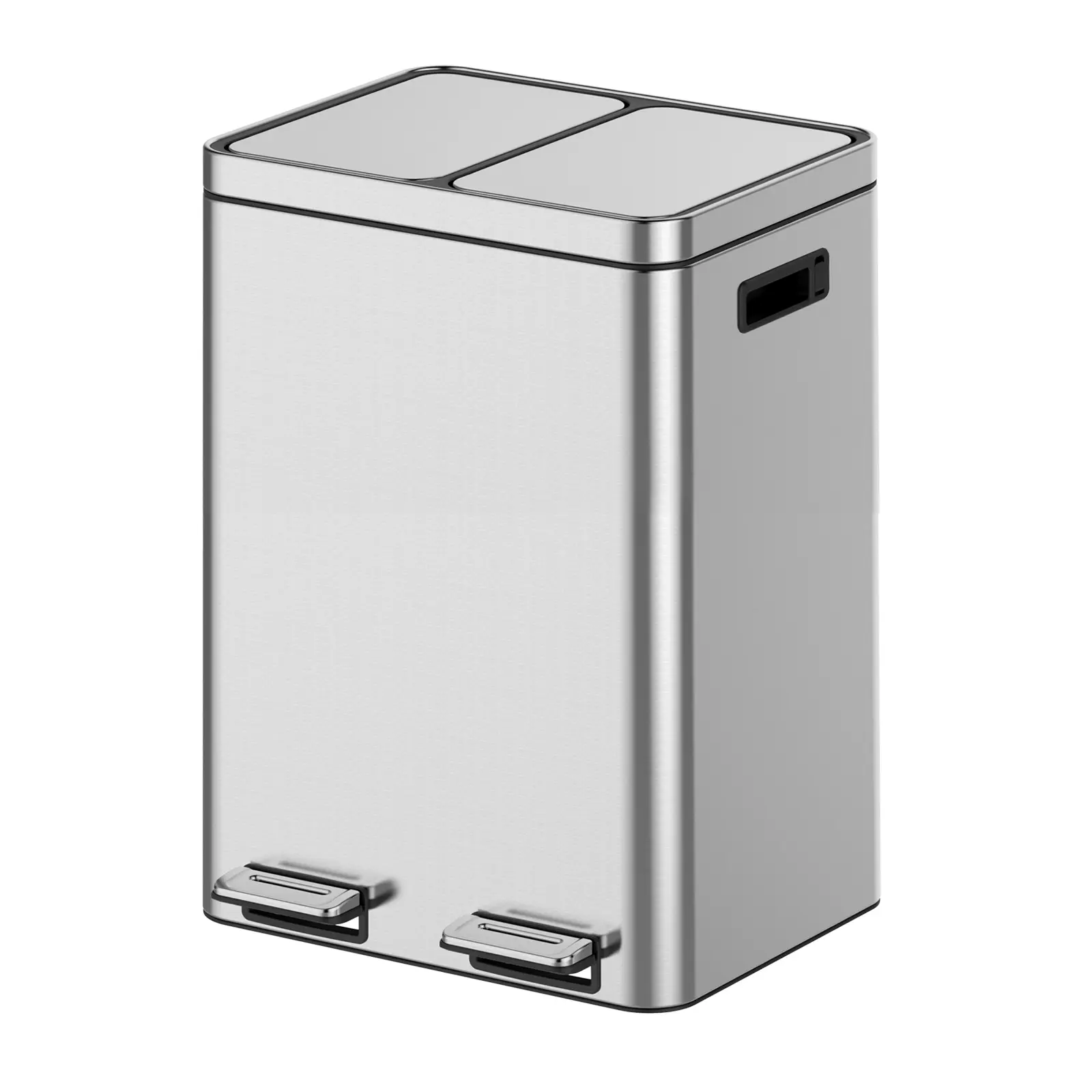Stainless Steel Trash Can with Multiple Compartments, Step On Dual and Triple Compartment Recycling Bin with Soft Close Lid, Removable Inner Buckets for Kitchen Home Office Waste Sorting in Silver Finish