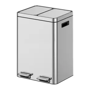 Stainless Steel Trash Can with Multiple Compartments, Step On Dual and Triple Compartment Recycling Bin with Soft Close Lid, Removable Inner Buckets for Kitchen Home Office Waste Sorting in Silver Finish