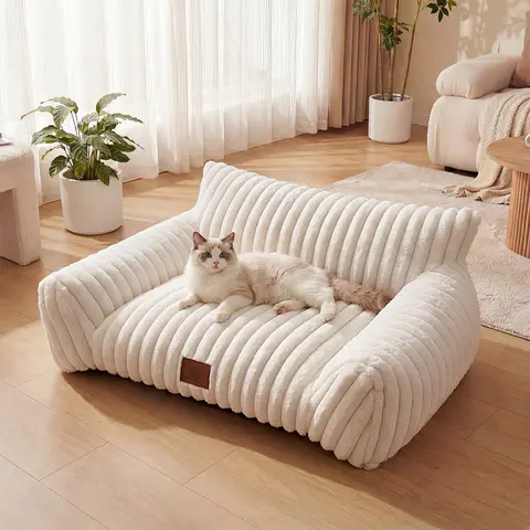 【Fall Deals】Fluffy Cloud Couch & Mat Bed for Indoor Cats - 3 Styles, All Sizes, Solid Colors, Claw-Safe Fleece, 2:1 Foam+Fiber, Detachable Machine-Wash Cover, 3-Sided Bolster, Head/Neck Cradle, Sleep Support, Anti-Slip Base, Travel-Convenient, L:45"x37"
