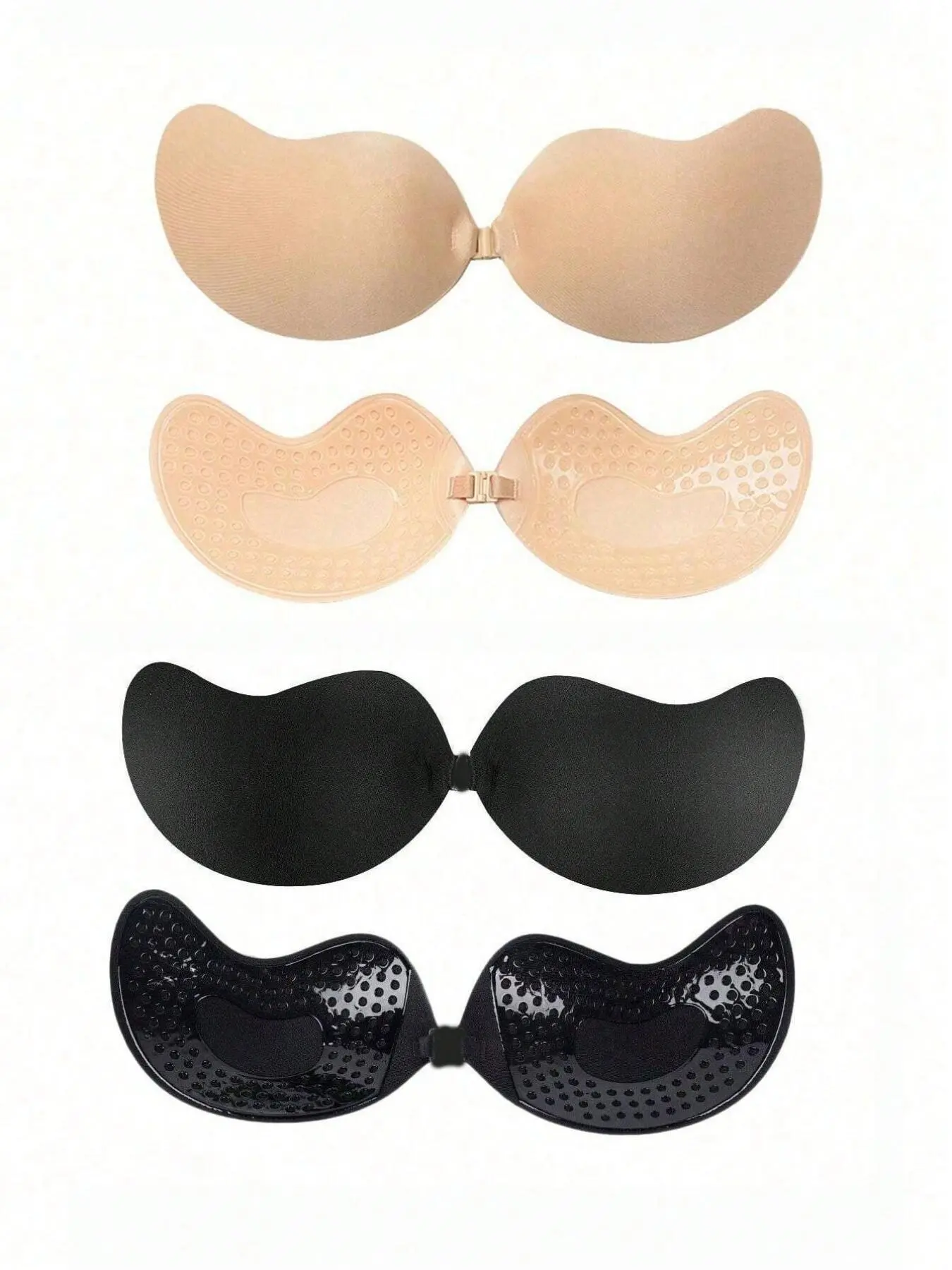 4 pieces of women's self-adhesive strapless bra-adjustable invisible rimless underwear, sticky bra, textured and comfortable fabric, can be worn daily (beige black), seamless design, close fit, covering nipples, Wireless Bras