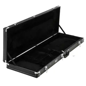 Black Flat Top Hard Case for Electric Bass Guitars Professional-Grade Protection with Chrome-Plated Latches Ergonomic Handle Plush Lined Microgroove Leather Durable Protector Fits Standard Basses