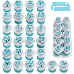 36 Pieces Alphabet & Numbers Fondant Cake Mold,Cookie Stamp Impress,Embosser Cutter,Upper Case Numbers Shape DIY Cookie Biscuit with 2 Cake Scraper
