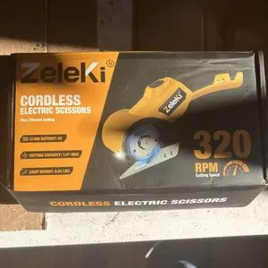 Zeleki Cordless Electric Scissors 4V – Rechargeable Heavy Duty Cutter with Safety Lock, LED Light, Long Battery Life & 2 Extra Blades | Easy-to-Use Wireless Shears for Cardboard, Packaging Yellow with Storage Bag