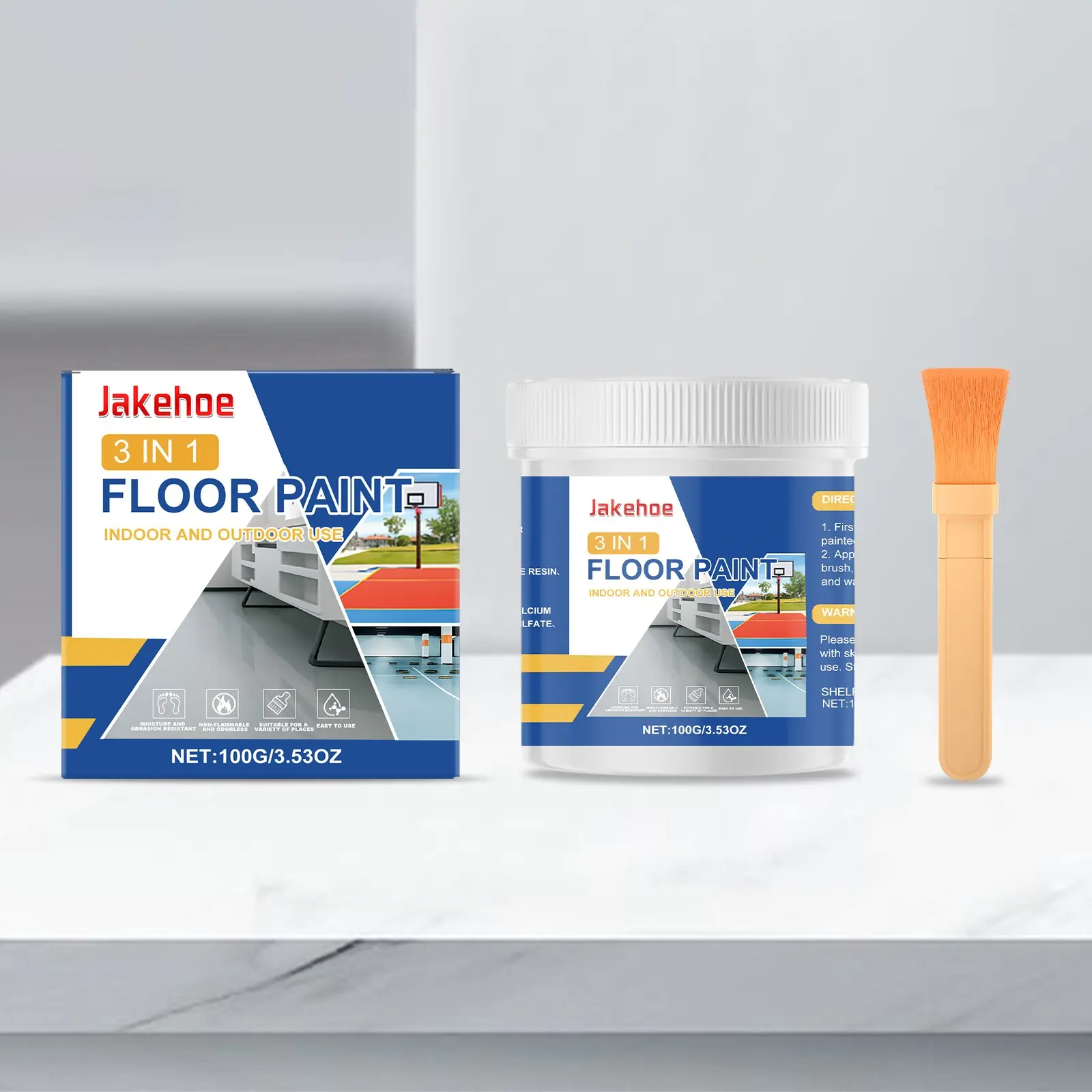 Jakehoe Three-In-One Floor Paint, Waterproof Anti-Scratch Seepage Prevention, Fast Drying Industrial Home Use Base Coat