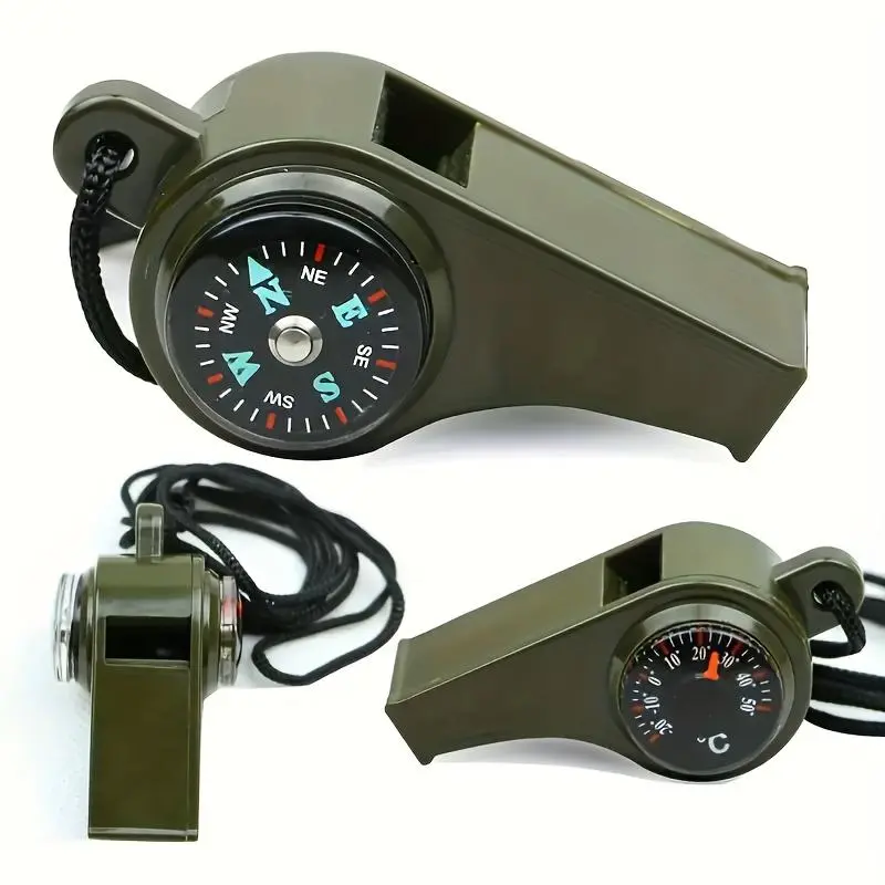 Emergency Whistle with Compass & Thermometer, 2 Counts Durable TPU Whistle with Lanyard, Outdoor Safety Equipment for Boating, Swimming, Kayaking, Camping, Outdoor Survival Gear and Supplies, Survival Tools