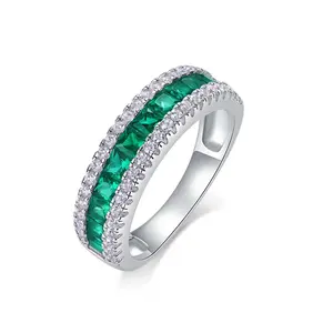 Loysun Classic Full Pavé Gemstone Ring for Women, Lab-Grown Ruby/Blue Sapphire/Emerald in Sterling Silver 925, Dainty Fine Jewelry Gift for Christmas Halloween Anniversary