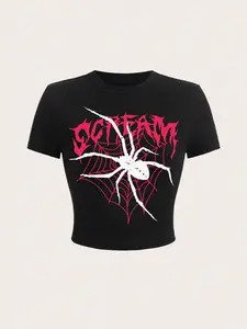 Spider Web Graphic Baby Tee | Edgy Alt Fashion Top