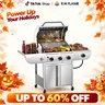 R.W.FLAME 34,000 BTU Total Output Propane Gas Barbecue - 3 Burners with Side Burner, 373 sq in Cook Area, Porcelain-Enameled Wire Grates, Stainless Steel Portable BBQ with Foldable Shelves, Quick Wipe Cleanup for Backyard, BBQ Parties, Family Gatherings