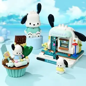 Sanrio Pochacco Cake Cup Building Blocks Model Building Sets Kawaii Pochacco House Assemble Bricks Toys Cartoon Children's Holiday Gifts