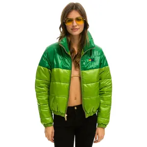 COLOR BLOCK HALF AND HALF APRES PUFFER JACKET - AMAZON GLOSSY