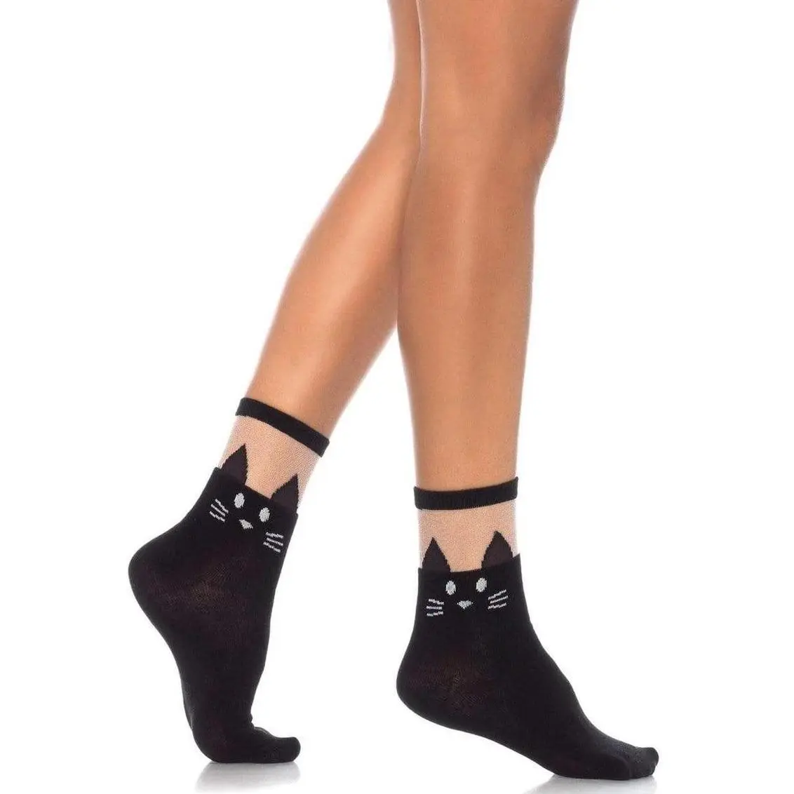 Leg Avenue Black Cat Opaque Anklet with Sheer Top