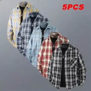 5 Pieces - Unisex Vintage Casual Shirts with Plaid Patterns, Stylish and Minimalist Design, Suitable for All Seasons, Loose and Comfortable Fit, Versatile OptionsRAIMENTRY